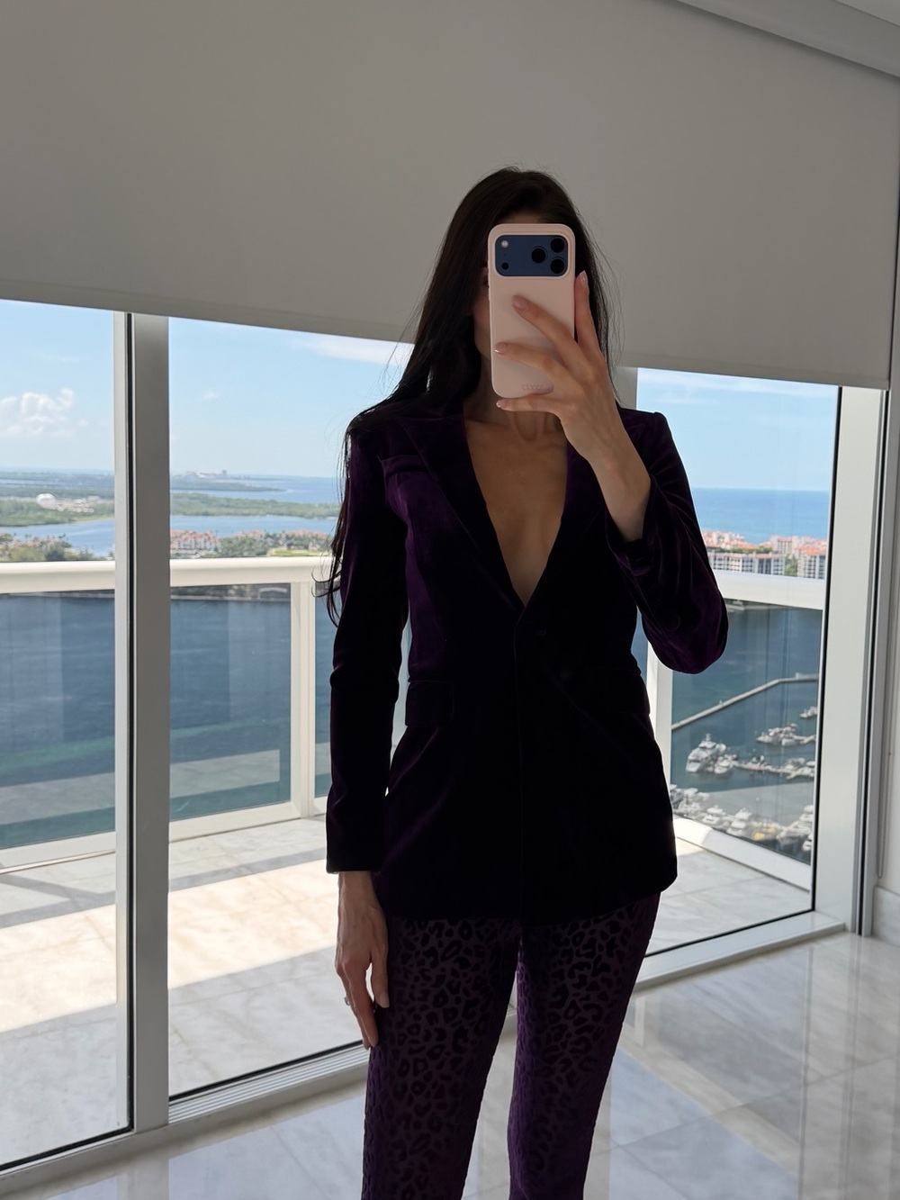 Purple Velvet Blazer Jacket and animal print leggings - Size S